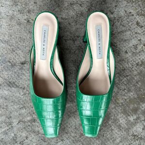 Charles & Keith Women's Green Crocodile Mules